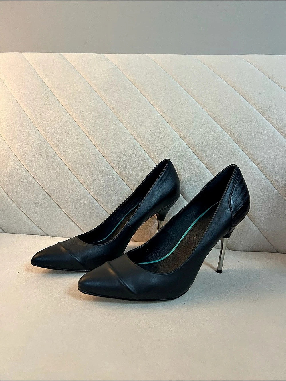 Matt Black Pointed-Toe Stiletto Heels Like New